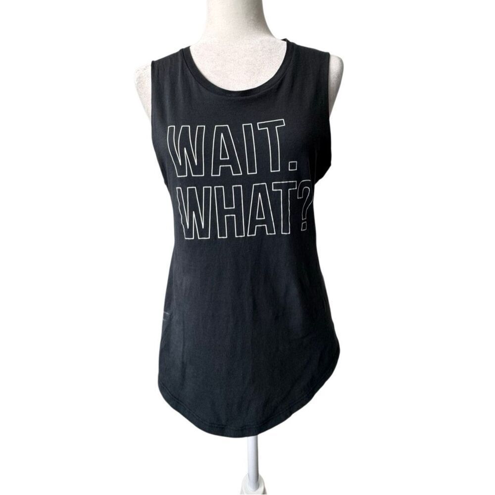 CHRLDR Black Tank with White Outlined 'WAIT. WHAT?' Graphic SZ S